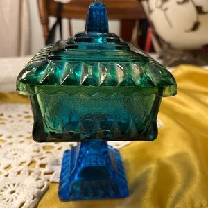 Elegant Blue and Green Glass Candy Dish